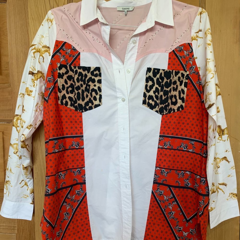 Ganni Sweeny Patchwork Print Button Down Shirt - image 4